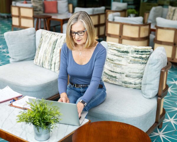 Lorraine working at computer
